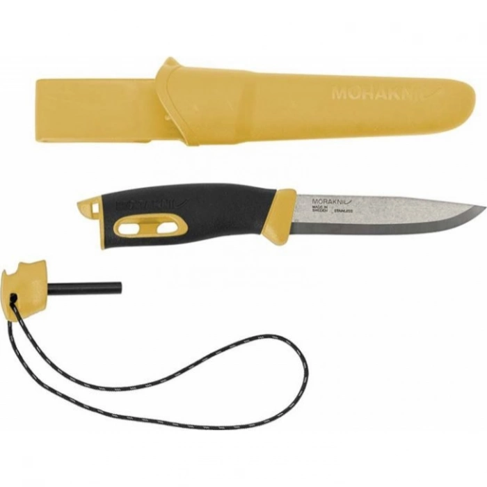 Нож с фиксированным лезвием Morakniv Companion Spark Black Yellow, сталь Sandvik 12C27, рукоять резина/пластик