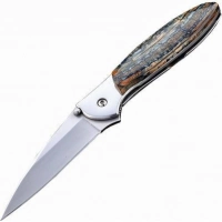 Полуавтоматический складной нож Santa Fe Kershaw Leek, сталь 14C28N, рукоять сталь с накладкой из зуба мамонта купить в Самаре