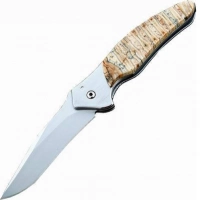 Полуавтоматический складной нож Santa Fe Kershaw Shallot, сталь 14C28N, рукоять сталь с накладкой из зуба мамонта купить в Самаре