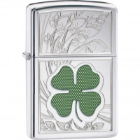 Зажигалка ZIPPO Classic «Клевер» с покрытием High Polish Chrome купить в Самаре